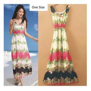 BOHO Summer Maxi Dress Pink Multicolor Floral Dress Summer Dresses for Women